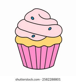 A colorful cupcake with frosting, ideal for food, birtbusinessay party themes, and bakery branding.