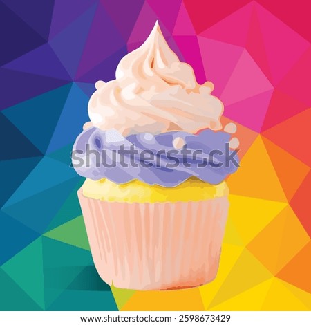 Colorful Cupcake Illustration – Vibrant Polygon Background, Sweet Dessert Art for Bakery and Celebration Themes