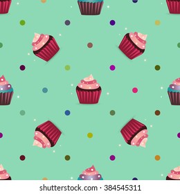 Colorful cupcake party seamless pattern background