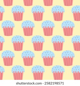 Colorful cupcake pattern on a pastel background for fun and festive decor
