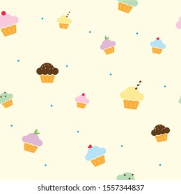 Colorful cupcake seamless pattern. Birthday celebration background. Vector illustration.