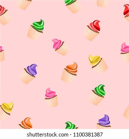 Colorful cupcake seamless pattern illustration vector