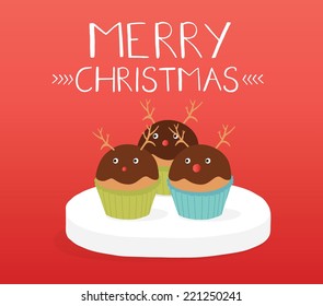 Colorful cupcake set, card, lettering.