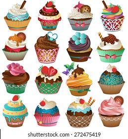 Colorful Cupcake Set Vector