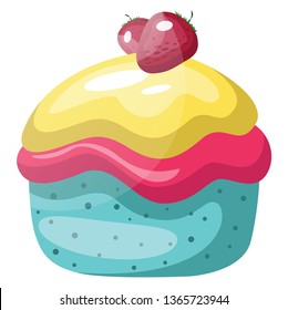 Colorful cupcake with strawberry on top illustration vector on white background
