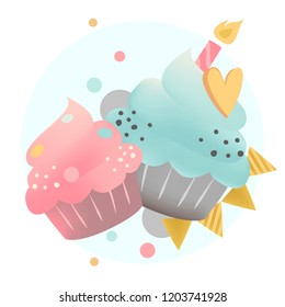 Colorful cupcake vector with a candle