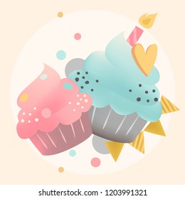 Colorful cupcake vector with a candle
