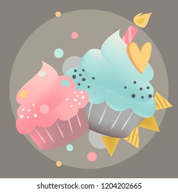 Colorful cupcake vector with a candle