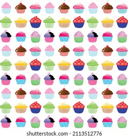 Colorful Cupcakes in 9x9 grid with transparent background