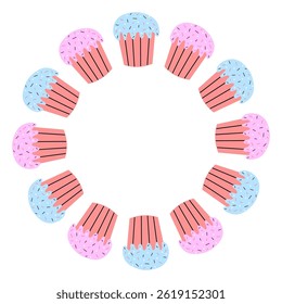 Colorful cupcakes arranged in a circle for a festive celebration or party