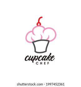 colorful cupcakes with chef hat dessert logo design vector