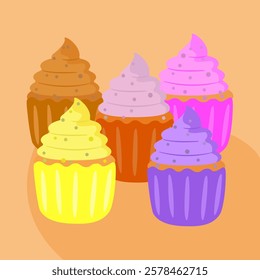 colorful cupcakes, food illustration, vector