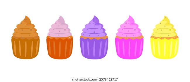 colorful cupcakes, food illustration, vector