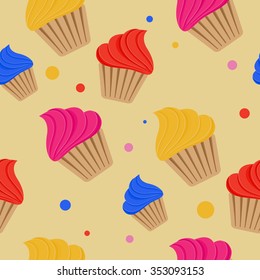Colorful cupcakes pattern.Vector background.