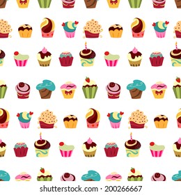 Colorful cupcakes seamless pattern