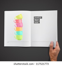 Colorful cups inside a book. Vector design.