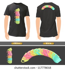 Colorful cups inside a shirt. Vector design.