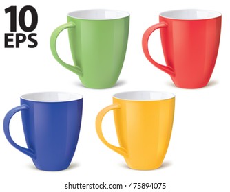 Colorful cups isolated on white. Vector illustration