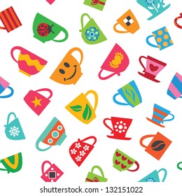 Colorful cups. Seamless pattern.