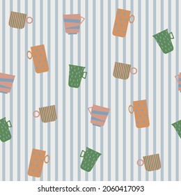 Colorful cups seamless pattern. Modern scandinavian style.