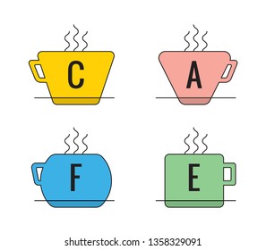 colorful cups and the word cafe