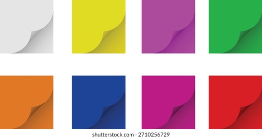 Etiquetas de Vector de esquina rizada colorida y Elementos adhesivos