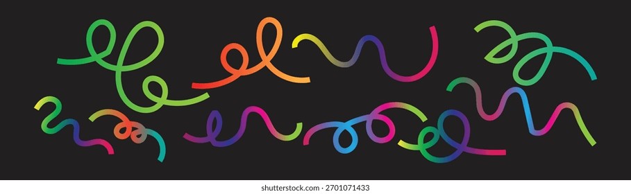Colorful Curly Line Abstract Pattern on Black Background