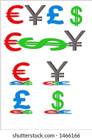 colorful currency euro yen pound dollar symbols
