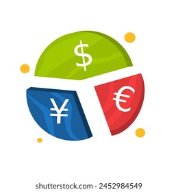 Colorful currency symbol illustration suitable for financial websites, blogs, presentations, and educational materials on international currency exchange