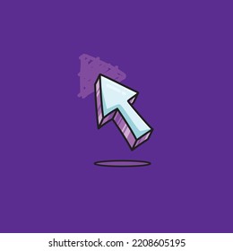 Icono de cursor colorido. Simple ilustración de flecha en el fondo púrpura. Diseño plano cursor para libros infantiles.