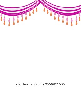 Colorful curtain vector backdrop design with tassle hanging for Traditional Indian haldi mehendi ceremony invitation, save the date invite, floral invitation