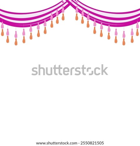 Colorful curtain vector backdrop design with tassle hanging for Traditional Indian haldi mehendi ceremony invitation, save the date invite, floral invitation
