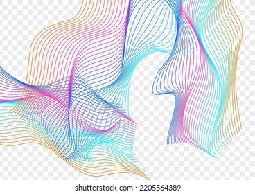 Colorful Curve Background Transparent Vector. Surface Design. Rainbow Blend Noise. Mesh Creative Template. Gradient Art Ribbon.