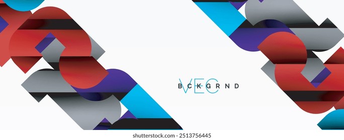 Colorful curve geometric shapes on white