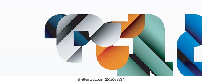 Colorful curve geometric shapes on white