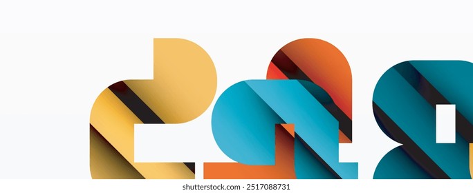 Colorful curve geometric shapes on white