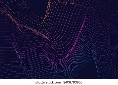 Colorful curve lines background vector illustration. Dark abstract background with glowing wave. Shiny moving lines design element. Modern purple blue gradient flowing wave lines. Futuristic