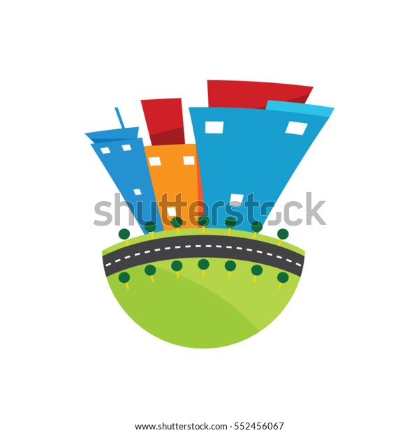 Colorful\
Curve Town Illustration Sign Logo Symbol\
Icon