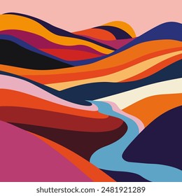 Colorful Curved Hills Landscape vector