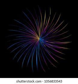 The colorful curves make up the abstract vector background of luminous beams.
