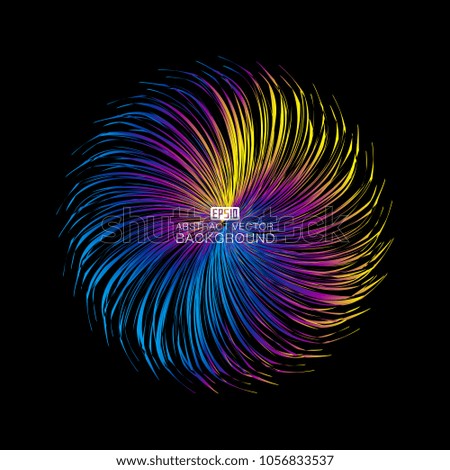The colorful curves make up the abstract vector background of luminous beams.