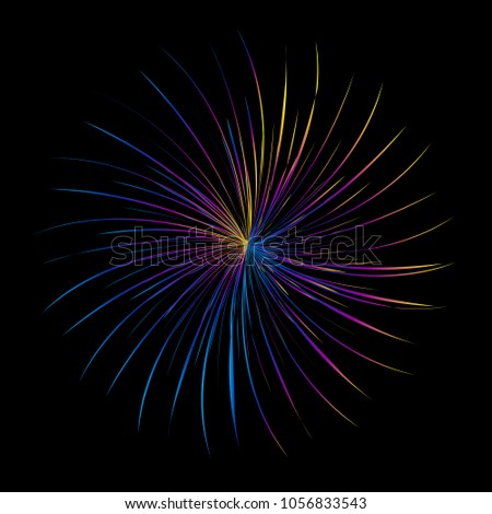 The colorful curves make up the abstract vector background of luminous beams.