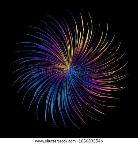 The colorful curves make up the abstract vector background of luminous beams.
