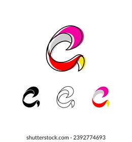 Colorful curvy letter G, handwritten script alphabet, cursive calligraphy typeface, vector hand-drawn typeface isolated on a white background.