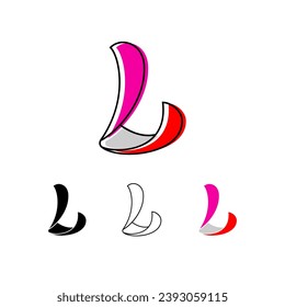 Colorful curvy letter L, handwritten script alphabet, cursive calligraphy typeface, vector hand-drawn typeface isolated on a white background.