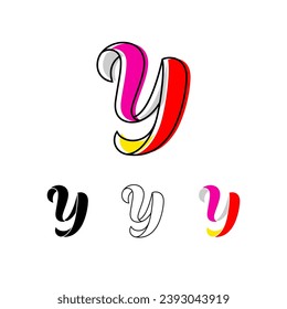 Colorful curvy letter Y, handwritten script alphabet, cursive calligraphy typeface, vector hand-drawn typeface isolated on a white background.