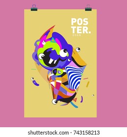 Abstract  Colorful Curvy Liquid Cover and Poster Design Template. Flat Line Shape and Pattern Layout Design Template.