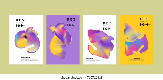 Abstract  Colorful curvy liquid covers and poster set. Bubble shapes layout design composition and template.