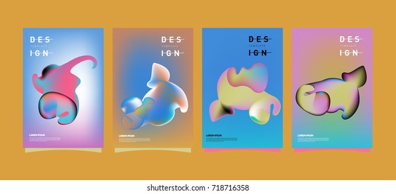 Abstract  Colorful curvy liquid covers and poster set. Bubble shapes layout design composition and template.