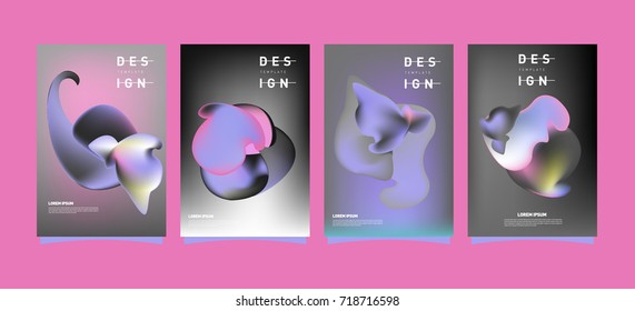 Abstract  Colorful curvy liquid covers and poster set. Bubble shapes layout design composition and template.